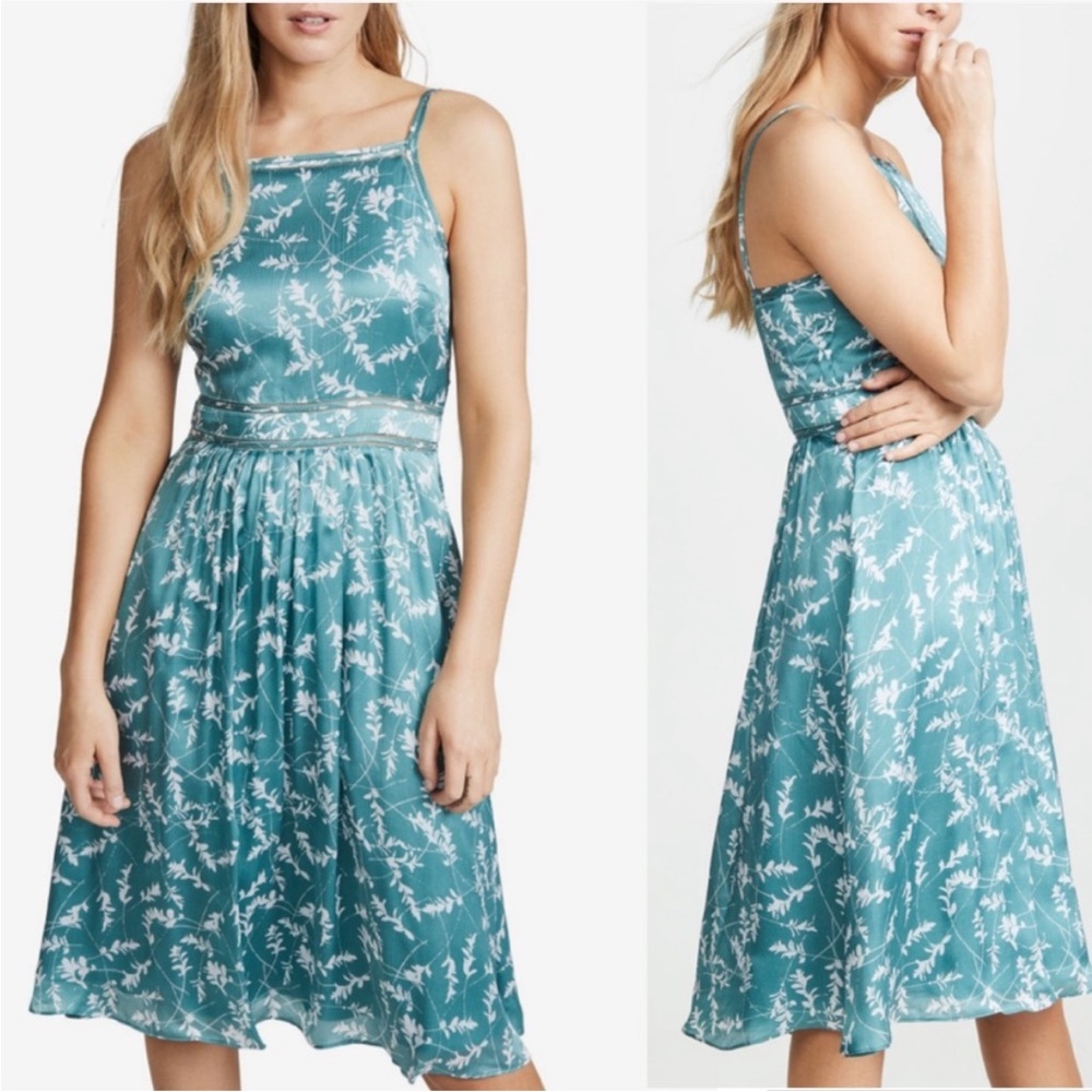Club Monaco Josefienahh Square Neck A line Silk Floral Jade Midi Dress 6